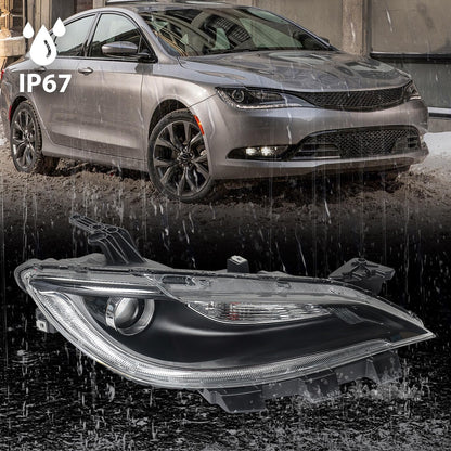 VLINCAR Halogen Headlight Compatible with Chrysler 200/200c 2015 2016 2017 W/LED DRL Headlamp Head Light Black Trim 68284787AA 68284786AA Right Passenger Side