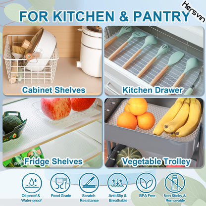 Hersvin Shelf Liners, 12in x 20ft Kitchen Drawer Mats, Non-Adhesive EVA Cupboard Protector, Cabinet Lining, Refrigerator Liner (Clear Dot)