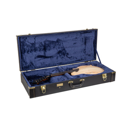 Crossrock Hard-Shell Wooden Case fits F-style Mandola-Stainless Steel Latches, Sponge Lining, Metal Feet, Storage Space - Black (CRW620MLBK-R)