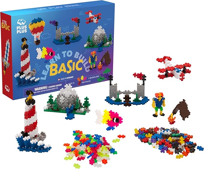 PLUS PLUS Learn to Build Set Interlocking Mini Building Blocks 3D Puzzle Construction Stem Toy for Kids - Basic Mix 400 Pieces