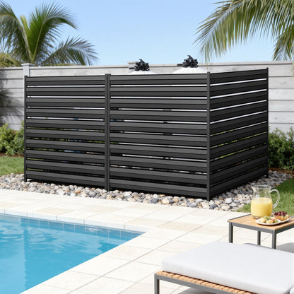 GILPWA 42" H x 38" W (3 Panels) Outdoor Privacy Screens, Air Conditioner Fence Metal Trash Can Privacy Fence Panels for Garden, Pool Equipment Enclosure, No Dig Backyard Patio Fencing (Black)