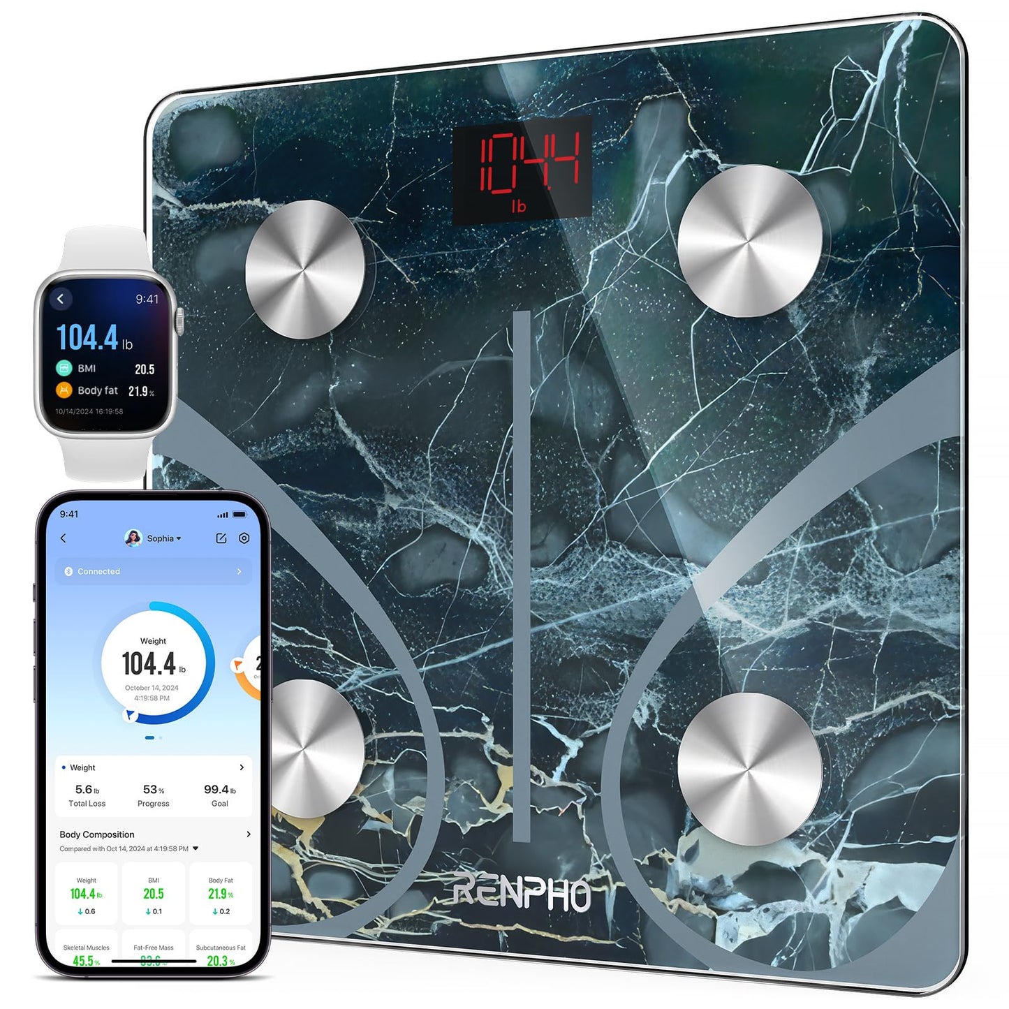 RENPHO Smart Scale for Body Weight, Digital Bathroom Scale BMI Weighing Bluetooth Body Fat Physician Scale, Body Composition Monitor Health Analyzer with Smartphone App, 400 lbs - Elis 1
