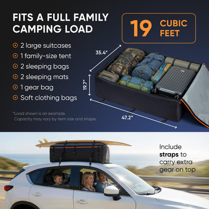 BagMate 19 Cubic Feet Roof Bag – Safety Tested Heavy-Duty Waterproof Rooftop Cargo Carrier for All Cars & SUVs (with or Without Rack) – Includes Protective Mat & Storage Bag – Military-Grade 840D PVC