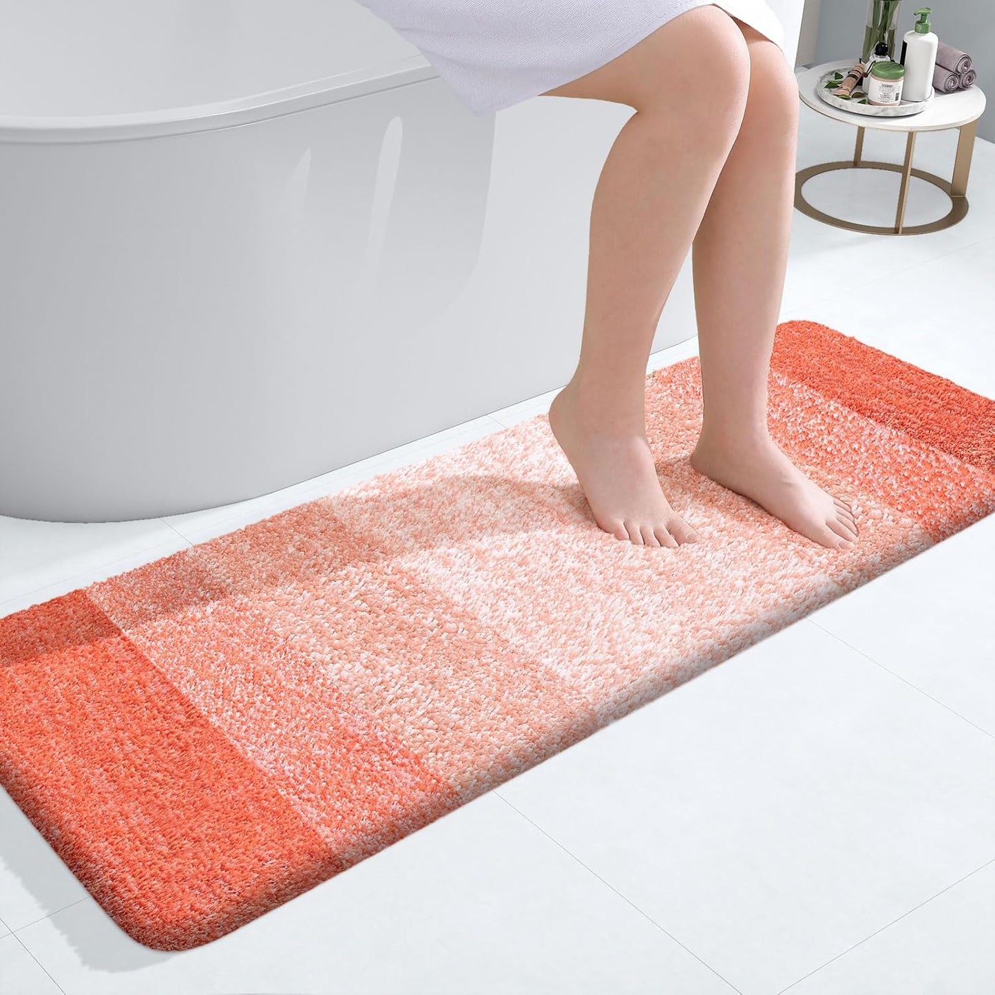 OLANLY Bathroom Runner Rug - Extra Soft Microfiber Mat | Quick-Dry, Washable, 47x17, Coral Color