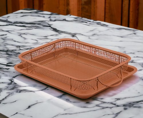 G&S Nonstick Crisper Basket Set - Durable Copper Baking Pan | 2-Piece Easy-to-Use Design