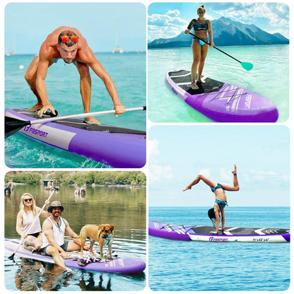 FBSPORT 11' Premium Stand Up Paddle Board, Yoga Board with SUP Accessories & Carry Bag | Wide Stance, Surf Control, Non-Slip Deck, Leash, Paddle and Pump for Youth & Adult (Purple)