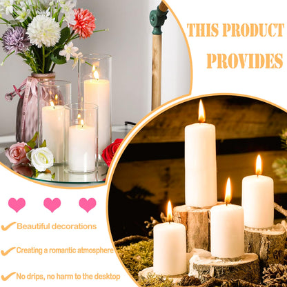Veiuwa 72 Pack Ivory Pillar Candles Bulk Set, 2x3 2x6 2x8 Inch - 24 Each Size, Dripless Smokeless Clean Burning for Wedding Centerpieces, Home Decor, Church, Romantic Ambiance！