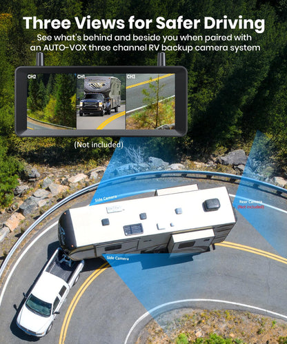 AUTO-VOX RV Backup Camera Wireless with Left and Right Side Cameras, Adjustable Viewing Angle, IR Night Vision, Compatible Only with 3 Channel Monitor for Motorhome, Fifth Wheel, Travel Trailer