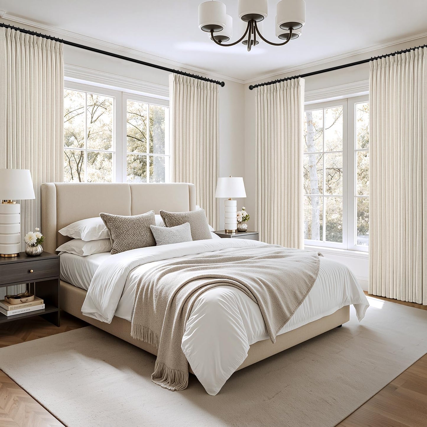 MIULEE Pinch Pleated Linen Curtains - 90-Inch Ivory Cream Semi-Sheer Drapes | 4 Panels for Light Filtering Privacy