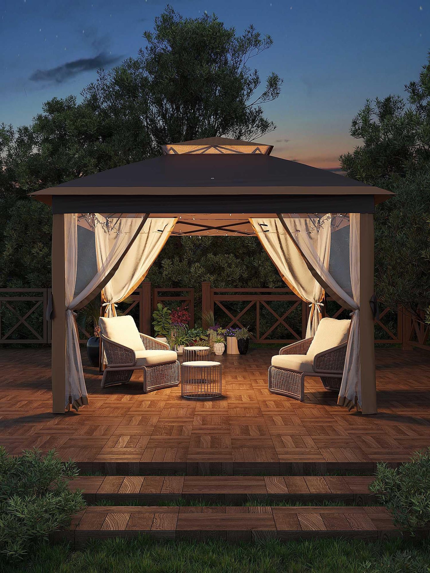 Garveelife 11x11 Pop Up Gazebo Tent with Mosquito Netting, Outdoor Canopy Shelter Easy Setup, Water & UV Resistant - Khaki
