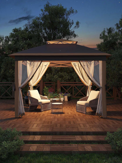 Garveelife 11x11 Pop Up Gazebo Tent with Mosquito Netting, Outdoor Canopy Shelter Easy Setup, Water & UV Resistant - Khaki