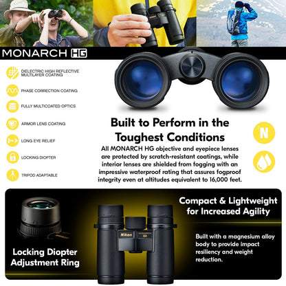 Nikon Monarch HG 10x30mm Binocular - Wide Field of View, Multicoated Optics, High-Definition Viewing - Lightweight Waterproof Fogproof Outdoor Nature Observation Binoculars (16576)