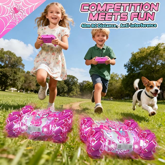 Spider Toys for Girls 4 5 6 7 8 9 10 11 12 Gesture Sensing Remote Control Car Double Sided RC Cars with Full-Body Light 2.4GHz Hand Controlled Rechargeable RC Stunt Car