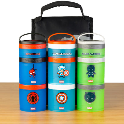 Whiskware Marvel Stackable Snack Containers for Babies, Kids, and Toddlers, 3 Stackable Snack Cups for School or Travel, Formula Friendly, Cupholder Friendly, Spider-Man