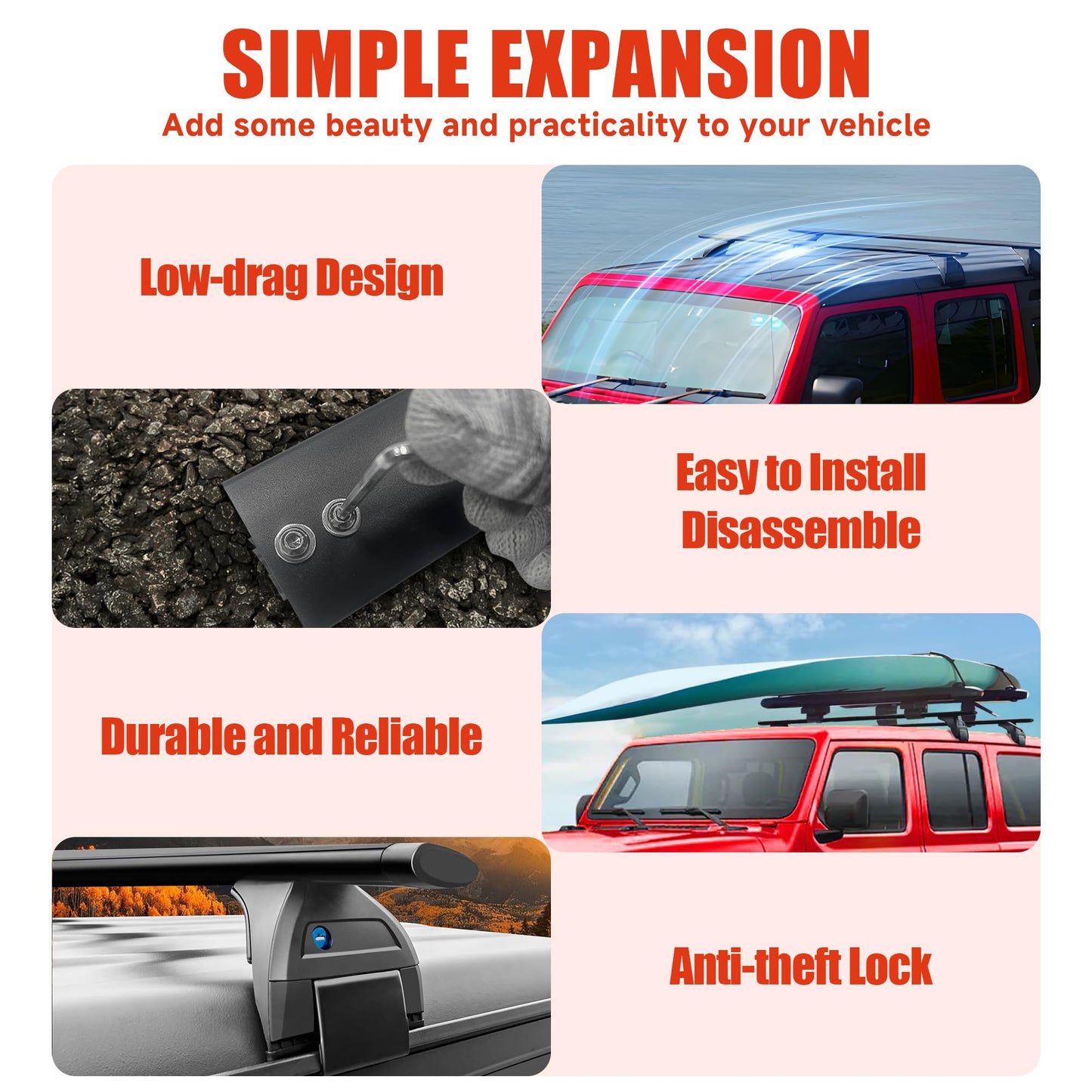 Roof Rack Cross Bars for 2007-2026 Jeep Wrangler JK JL/Gladiator JT 396lbs Lockable Roof Rails Crossbars Anti-Theft Roof Rackfor Cargoes, Bicycles, Kayaks, Luggage Racks, Suitcases, Canoes