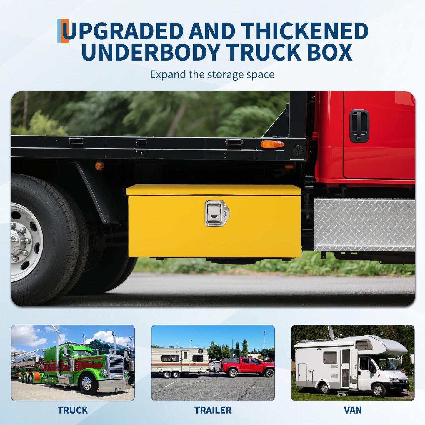 Heavy Duty Steel Truck Bed Tool Box, Powder-Coated Diamond Plate Storage Chest with Side Handle & Lock, Durable Metal Toolbox Organizer for Pickup, RV, Trailer, Mechanic or Workshop - 39X13X10 in