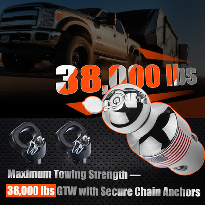 38K Anti-Theft Lock Gooseneck Hitch Kit for Ram 2500, Ram 3500 2013-2024 Puck System, Lockable Gooseneck Ball, Safety Chain Anchors Included, Replace#60638
