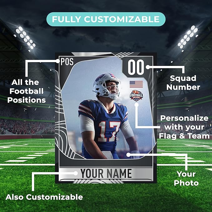 EGD Personalized Football Cards | Ultimate Team Decorations | Football Gifts for Boys | Multiple Sizes &amp Shapes
