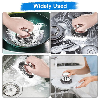7PCS Steel Wool Scrubber Pads, Stainless Steel Scrubber Set with 1PCS Handle, Metal Scrubbers for Cleaning Kitchen and Household, Dishes, Stoves, Grill, Wash Sink, Pots