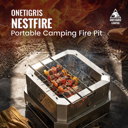 ONETIGRIS CAMPING NESTFIRE 11.8 Inch Portable Fire Pit with Grill Grate and Storage Bag | BBQ, Cooking, Bonfire 3 in 1 | Camping Fire Pit for Patio,Backyard, Picnics, Backpacking