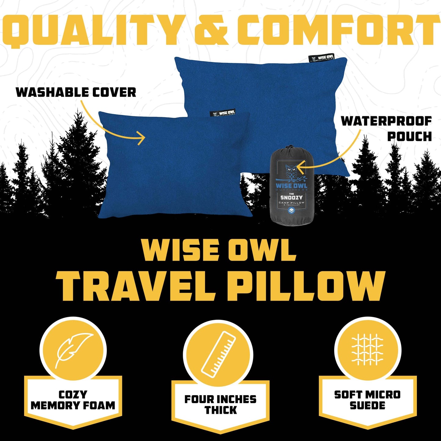 Wise Owl Outfitters Black Hammock with Pillow & Blanket - 400 lbs Capacity, 16 oz Weight, Waterproof Camping Accessories