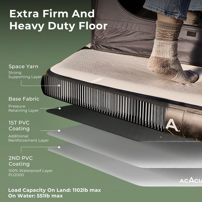 ACACIA Air Floor 2-3 Person for Space Camping System, 4-Layer, 6-Inch-Thick Inflatable Floor for Floating Tent, Waterproof Moistureproof Camping Base with Removable Carpet, Repair Patch, Carry Bag