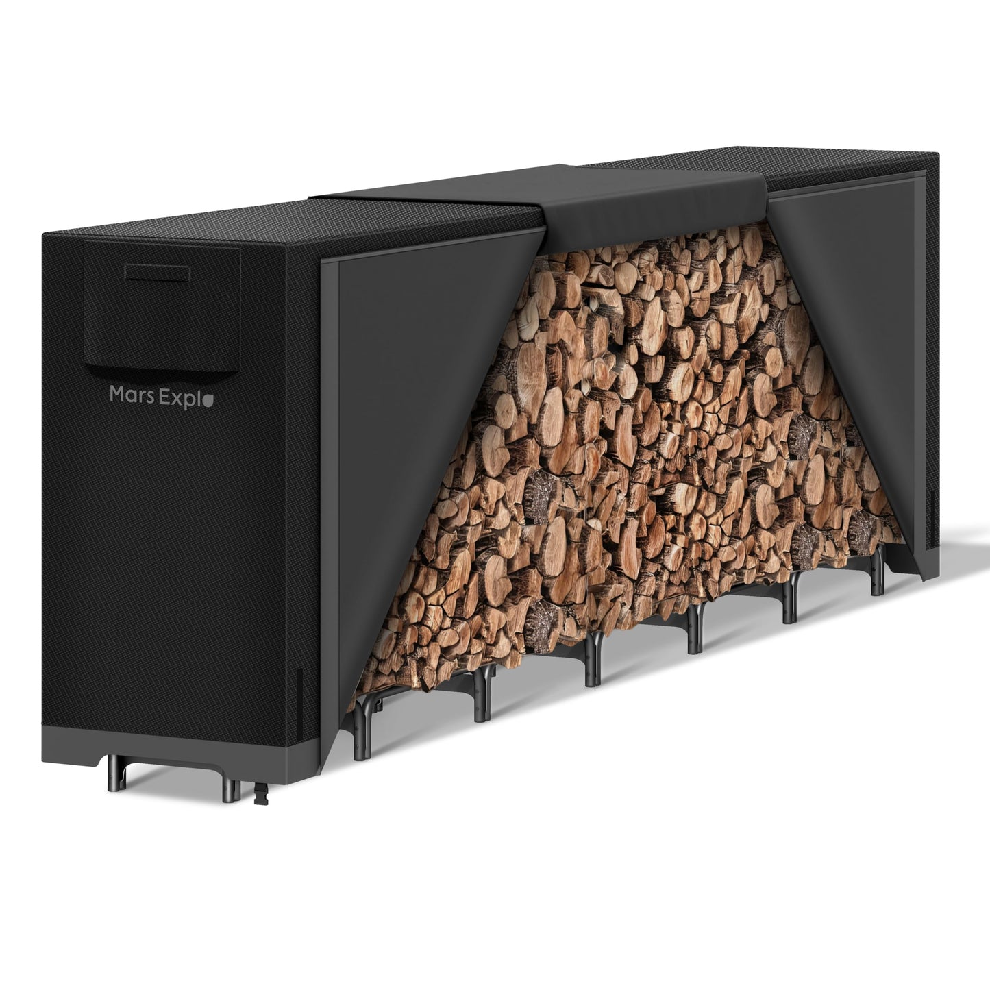 Mars Explo 12ft Firewood Log Rack with Cover Outdoor, Heavy Duty Indoor Outdoor Firewood Storage Log Rack with Cover Combo Set Black