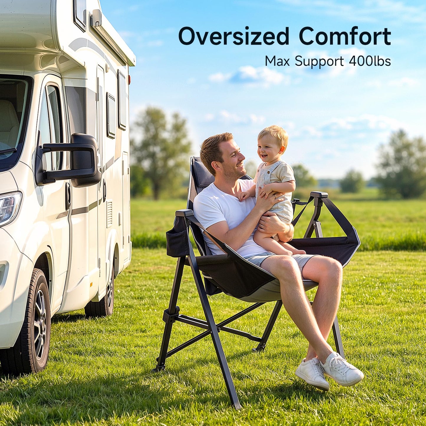 Hammock Camping Chair Set of 2 with Adjustable Backrest, 400lbs Heavy Duty Portable Swing Chair Outdoor with Headrest and Cup Holder, Foldable Camping Chair for Camping, Travelling, Patio, Lawn, Black