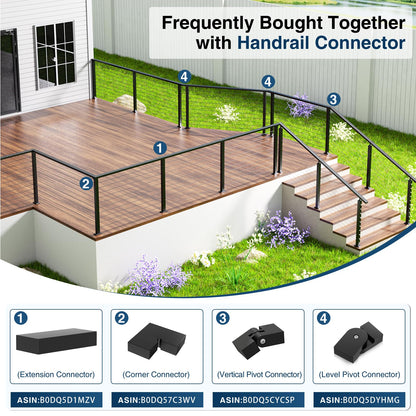 Gyykzz 4 Pack 10FT Black Rectangular Stainless Steel T304 Handrail for Cable Railing System, Flat Top Cable Railing Handrail with Extra End Caps for Indoor Outdoor Length Adjustable DIY Balustrade
