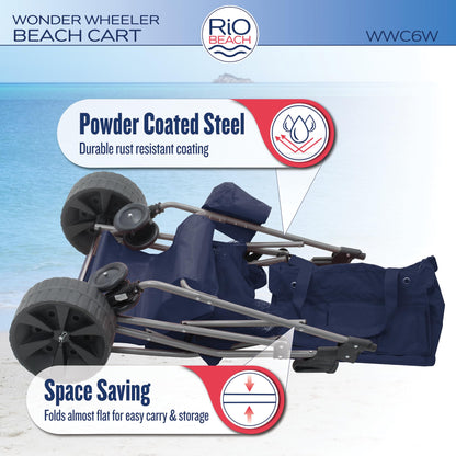 Rio Beach Wonder Wheeler Deluxe Utility, Lawn, and Beach Foldable Cart, Blue Print
