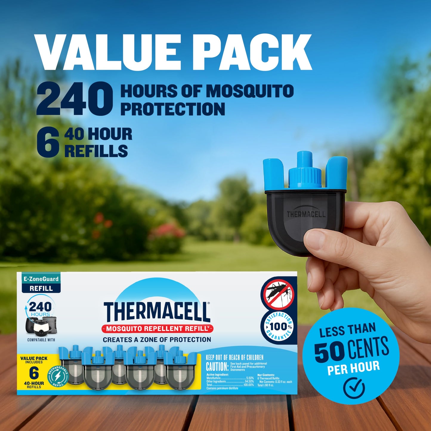 Thermacell Patio Shield Mosquito Repellent E-Series Rechargeable Repeller Bundle; 20’ Mosquito Protection Zone; Includes 240-Hour Repellent Refill; No Spray, Flame or Scent; Bug Spray Alternative