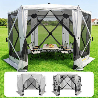 Raynesys 6 Sided Pop Up Gazebo Tent, Outdoor Gazebo with 6 Removable Wind Cloths, Pop-Up Canopy Shelter with Mesh Windows, Quick Set, 12x12 Feet Space, Camping Screen Tent for 8-12 Person Foldable