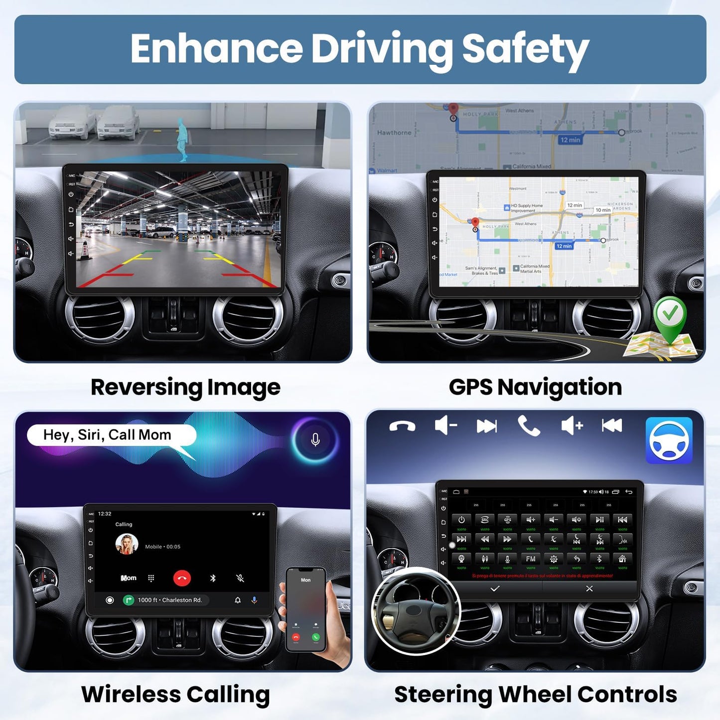 [8CORE 4GB+32GB] Car Radio Stereo for Jeep Wrangler JK 2007-2017 Grand Cherokee Compass, Upgrade 1280 * 800 Touchscreen with Wireless CarPlay Android Auto GPS WiFi Bluetooth FM SWC Backup Camera