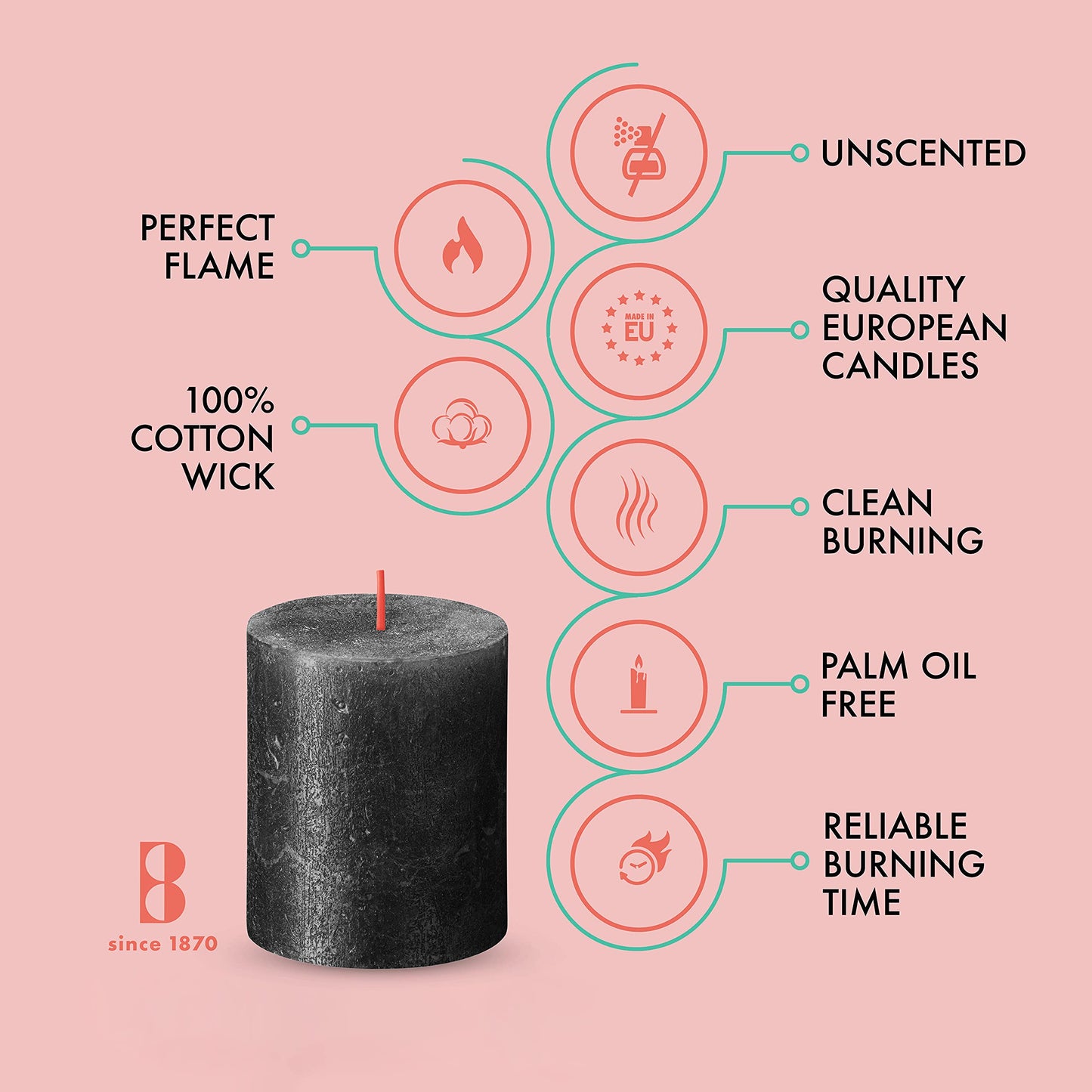 BOLSIUS Anthracite Black Shimmer Metallic Pillar Candles 4 Pack - 2.75 X 3.25 Inches - Premium European Quality - Includes Natural Plant-Based Wax - Unscented Smokeless 35-Hour Wedding Candles