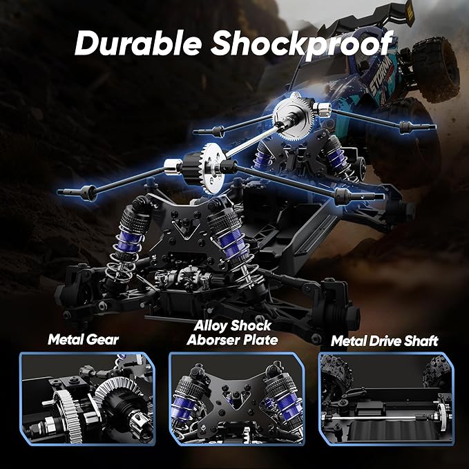 1/14 Scale Fast Brushless RC TruckMax 50 MPH High-Speed 4X4 Off-Road VehicleWaterproof All-Terrain Remote Control Truggy with 3S LiPo Battery - Includes 4 Spare Parts Kits