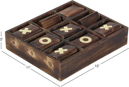 Deco 79 Mango Wood Tic Tac Toe Game Set with Gold Inlay 11 x 13 x 3 Dark Brown