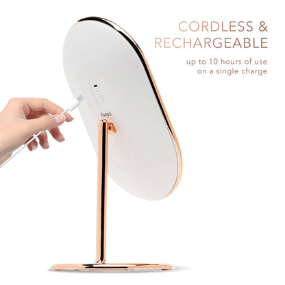 Fancii Vera LED Lighted Vanity Makeup Mirror, Rechargeable - Cordless Illuminated Cosmetic Mirror with 3 Dimmable Light Settings, Dual Magnification (Chrome)