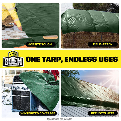 Ultra Heavy Duty Tarp Waterproof Large Cover | Hunter Green, 20' x 30' 16 Mil Thick | Rip Proof Tarps | Thick Weave Material, UV Resistant Great for Tarpaulin Canopy Tent, Boat, RV or Pool Cover