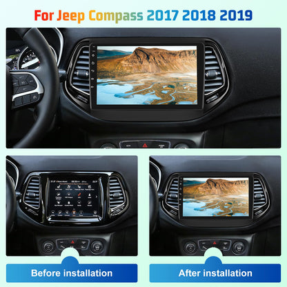 8 Core 4+64G Android Car Stereo for Jeep Compass 2017 2018 2019 with Carplay & Android Auto - 10 Inch 1280 * 720P Touchscreen Radio with DSP/Cooling Fan/5G WiFi/GPS Navigation/SWC/Backup Camera