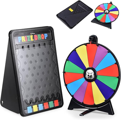 WinSpin Prize Board Kit 20 Prize Wheel &amp 30x19 Drop Board Foldable Stand Disk Spinning Wheel Fortune Game Eagle for Pub Party Trade Show Carnival