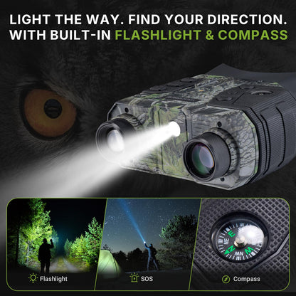 WOGREE Night Vision Goggles, 4K Night Vision Binoculars for Adults, 36MP, 1300FT Range,8X Digital Zoom, Flashlight & Compass, 5000mAh Battery, Infrared Vision, 32GB Card, for Camping & Security