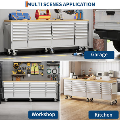 GarveeTech 96 inch Tool Chest, Tool Box Mobile 24 Drawers Storage Rolling Cabinet with Wheels Lock Key Locking System Drawer Liners for Garage Warehouse Repair Shop