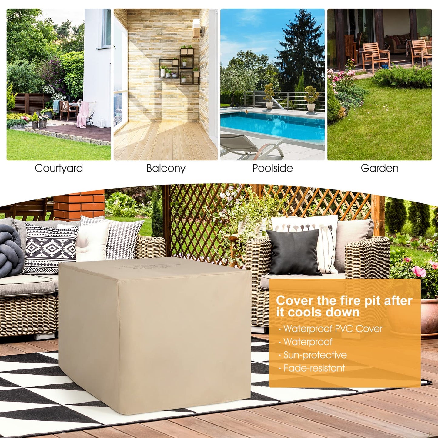 COSTWAY 35" Propane Gas Fire Pit Table, 50,000 BTU Auto-Ignition Propane Fire Pit with Lid, Lava Rocks and PVC Cover, Outdoor PE Rattan Fire Pit Table for Poolside, Garden, Balcony, ETL Certification