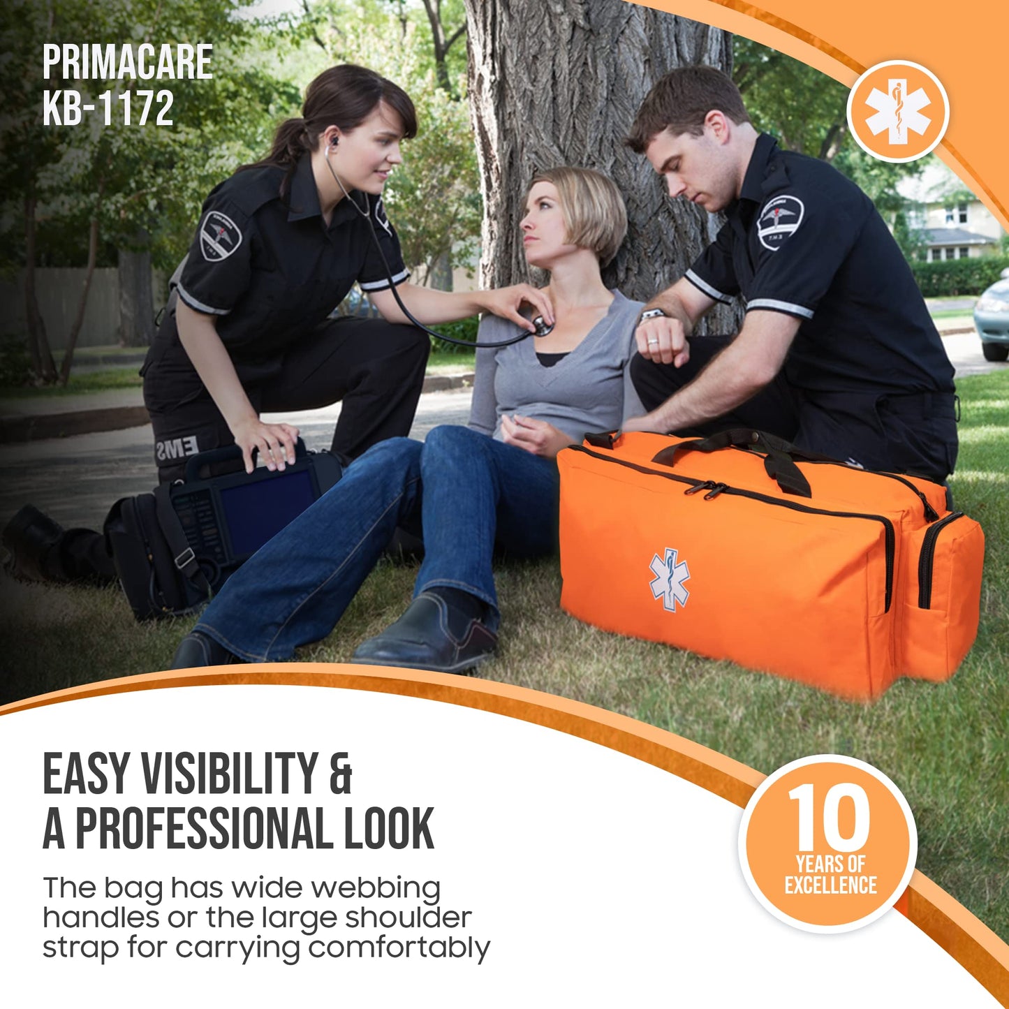 Primacare Case of 10 Oxygen O2 Gear Bags, 32x12x13 inches with Multiple Compartments Waterproof Bottom and Heavy-Duty Zippers, Orange, CSKB-1172