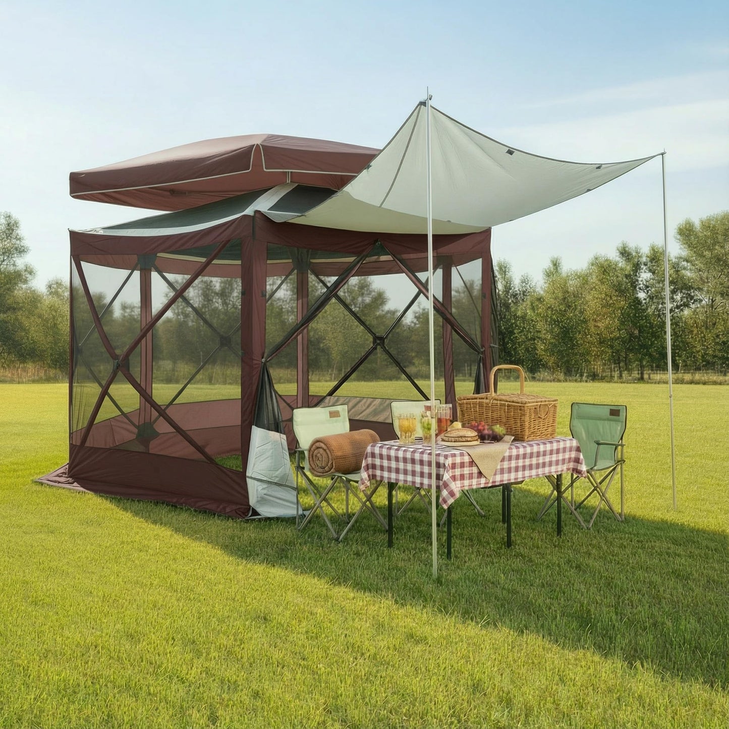 COBIZI 12x12 FT Pop Up Canopy Extendable Tent, Gazebos On Clearance, Screened in Gazebo,Screen Tents Portable carpas para Patio for Outdoor Camping,Backyard, Garden, Brown(Upgraded)