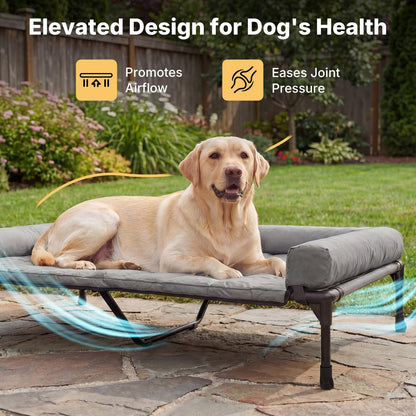 Veehoo Cooling Elevated Dog Bed Add Removable Waterproof Bolster Cushion Mat, Raised Pet Cot with Breathable Teslin Mesh, No-Slip Feet, Dog Couch Bed for Indoor Outdoor, 53 inches, Grey