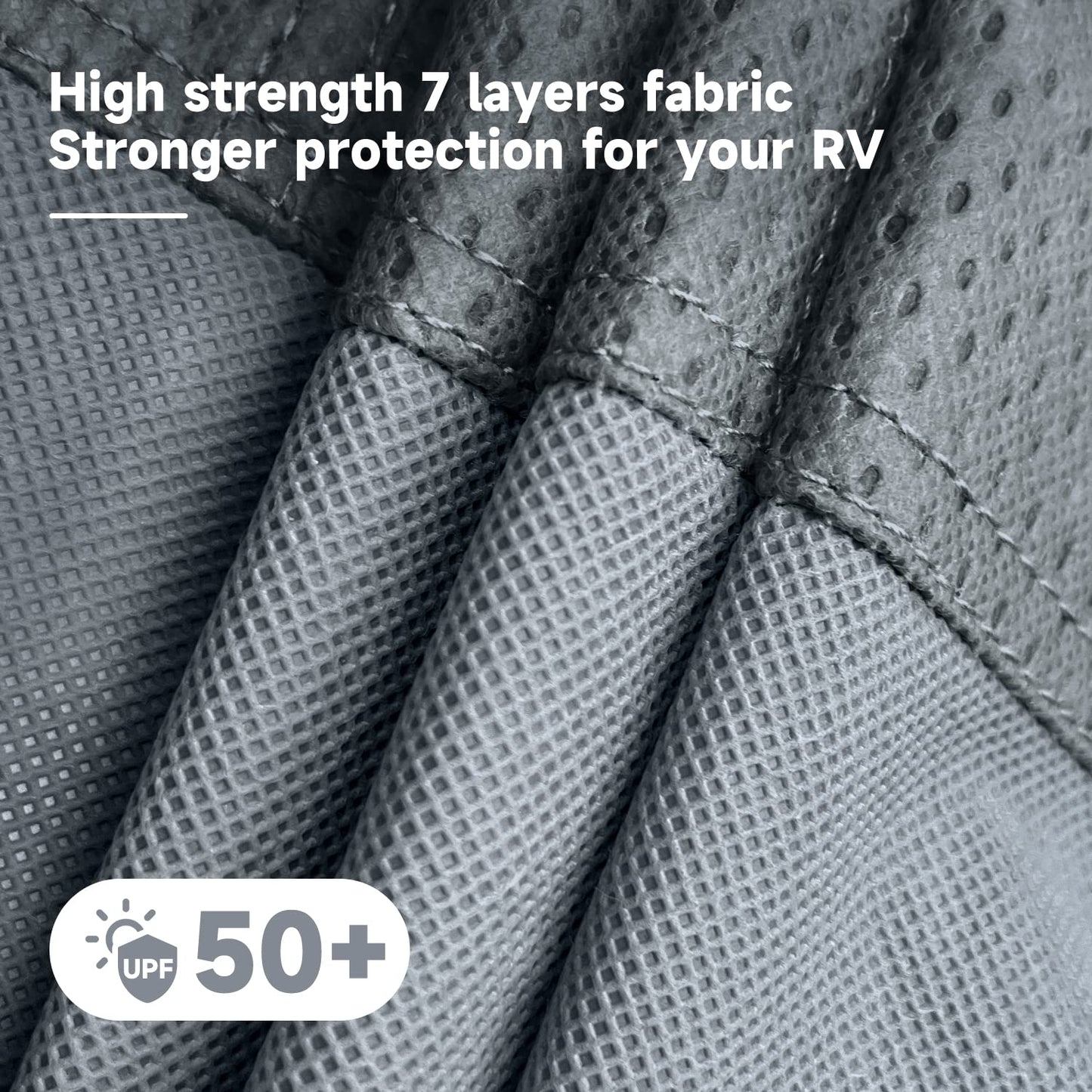VINPATIO RV Cover, 7 Layers Heavy Duty RV & Trailer Cover, Toy Hauler Cover Fits 35'-38' RV Travel Trailer Camper Cover with Tongue Jack Cover, Extra Windproof Straps, Gutter Covers