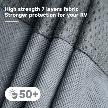 VINPATIO RV Cover, 7 Layers Heavy Duty RV & Trailer Cover, Toy Hauler Cover Fits 35'-38' RV Travel Trailer Camper Cover with Tongue Jack Cover, Extra Windproof Straps, Gutter Covers