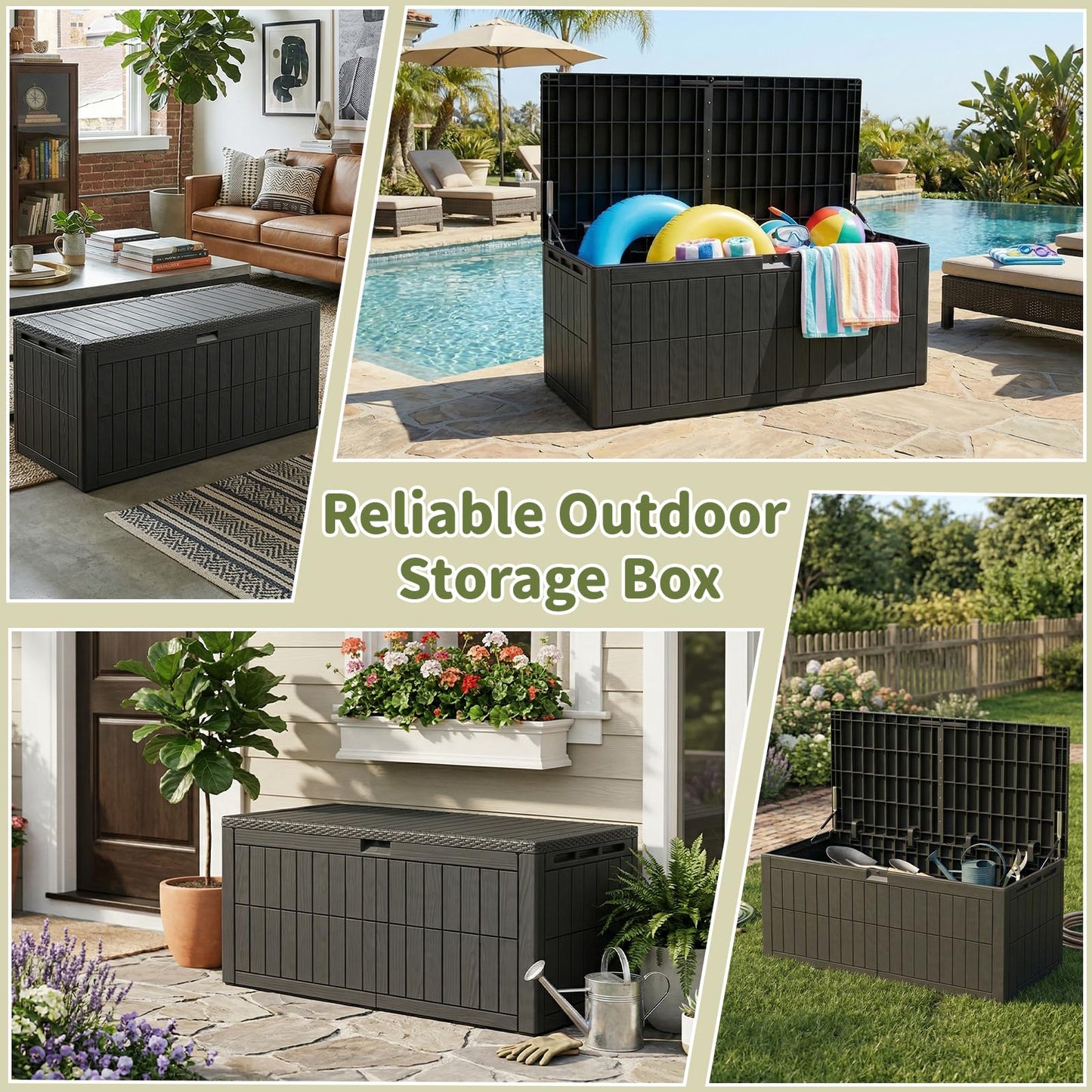 ZOMEYLPO 220 Gallon Outdoor Storage Box, Waterproof Lockable Resin Deck Box for Patio Furniture Cushions, Garden Tools, Pool Supplies, Extra Large Patio Storage Chest with Double Wall Design, Black