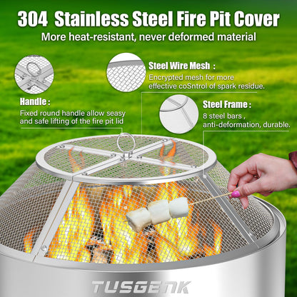 Fire Pit Spark Screen for Solo Stove Bonfire Yukon Accessories, 27 Inch Yukon Shield for Solo Stove Accessories, 304 Stainless Steel Detachable Mesh Fire Pit Spark Protector with Grill Function